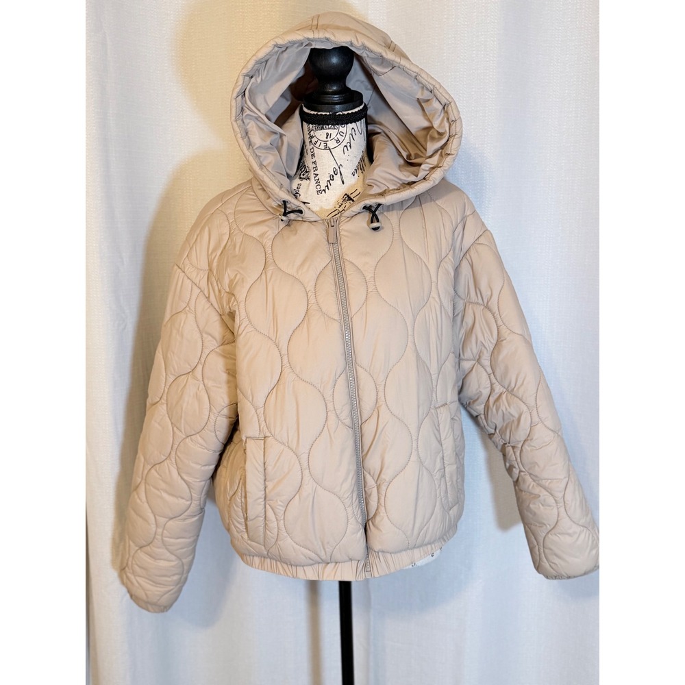 Calvin Klein Jeans Tan Beige Onion Quilted Hooded Puffer Jacket Womens Large